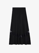 Jaylal Silk Skirt - Women’s black silk skirt with lace and zip fastening, splits, and lace detailing.