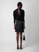 Joji Satin Skirt - Black satin miniskirt with pleats, split and tie at the waist.