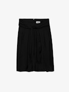 Joji Satin Skirt - Black satin miniskirt with pleats, split and tie at the waist.