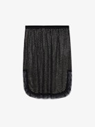 Jozy Skirt 100% Silk - Women’s black silk lingerie-style midi skirt with split, diamanté and lace trim.