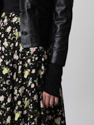 Joyo Soft Crinkle Roses Skirt - Women’s long black floral-print skirt.