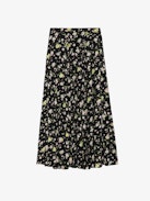 Joyo Soft Crinkle Roses Skirt - Women’s long black floral-print skirt.