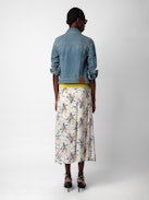 June Skirt - Pale pink long skirt with Soft Bouquet print and button closure.