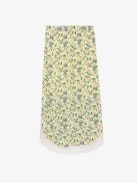 Joslina Skirt - Women's yellow floral midi skirt with lace hem.
