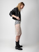 Justicia Skirt - Ecru lingerie-style midi skirt with floral lace.