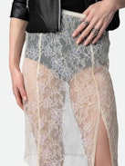 Justicia Skirt - Ecru lingerie-style midi skirt with floral lace.