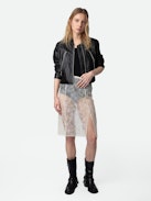 Justicia Skirt - Ecru lingerie-style midi skirt with floral lace.