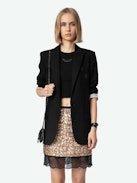 Justicias Skirt - Gold miniskirt with sequins and lace.
