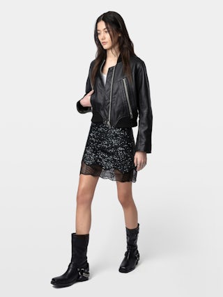 Skirt Justicias - Short skirt with elasticated waistband, sequins and lace trim.