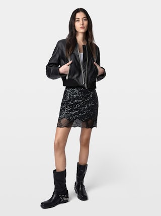 Skirt Justicias - Short skirt with elasticated waistband, sequins and lace trim.