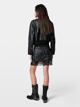 Skirt Justicias - Short skirt with elasticated waistband, sequins and lace trim.