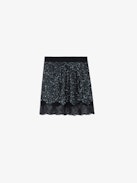 Justicias Skirt - Short black skirt with elasticated waist, sequins and lace trim.