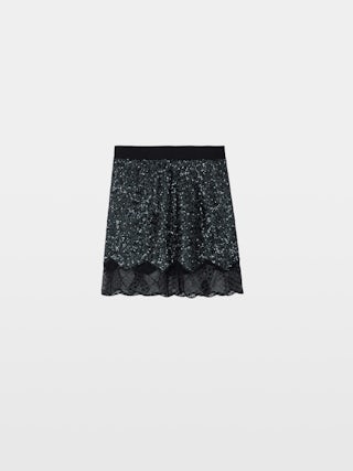 Skirt Justicias - Short skirt with elasticated waistband, sequins and lace trim.