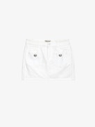 Jupe Joa Denim - Jupe courte en denim blanc à poches, bords francs et boutons.