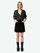 Jinette Velvet Skirt - Black velvet mini skirt with pockets and zip fastening.