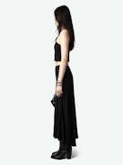 Jeanne Long Skirt 100% Silk Jacquard - Asymmetrical long skirt in leopard jacquard silk with V-cut and jewel buttons on the back.
