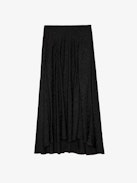 Jeanne Long Skirt 100% Silk Jacquard - Asymmetrical long skirt in leopard jacquard silk with V-cut and jewel buttons on the back.
