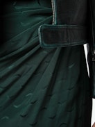 Jamelia Silk Jacquard Wings Skirt - Long draped skirt in dark green silk with jacquard wings and slit.