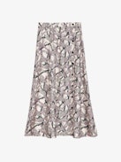 June Silk Skirt - Mid-length skirt in ecru silk twill with leopard and chain print and button fastening.