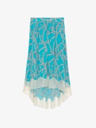 Gonna Joslin Seta - Gonna medio-lunga asimmetrica stile lingerie in seta blu con motivi a catena ZV e pizzo.