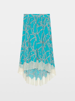 Joslin Skirt 100% Silk - Mid-length asymmetric silk skirt with chain motifs, ZV signature and lace; lingerie-inspired.