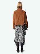 Joslin Skirt - Asymmetrical, mid-length lingerie-style skirt in printed viscose with exclusive French lace.