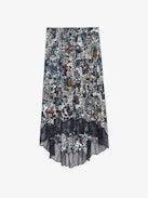 Joslin Skirt - Asymmetrical, mid-length lingerie-style skirt in printed viscose with exclusive French lace.