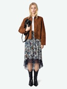 Joslin Skirt - Asymmetrical, mid-length lingerie-style skirt in printed viscose with exclusive French lace.