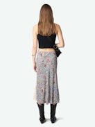 Jayla Skirt - Mid-length lingerie-inspired skirt in printed viscose with lace.