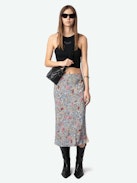 Jayla Skirt - Mid-length lingerie-inspired skirt in printed viscose with lace.