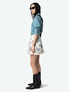 Jocky Skirt - Short printed cotton skirt with elasticated waist and ladder lace insert.