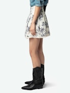 Jocky Skirt - Short printed cotton skirt with elasticated waist and ladder lace insert.