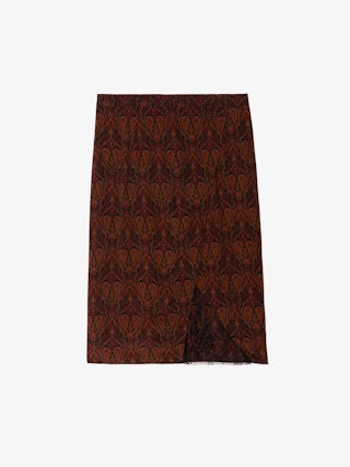 Julen Skirt - Mid-length printed viscose skirt, lingerie-inspired with lace and wrap cut.