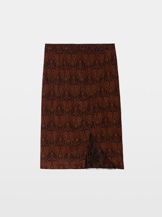 Jupe Julen - Jupe mi-longue en viscose imprimée, esprit lingerie avec dentelle et coupe portefeuille.