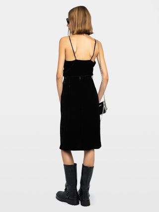 Julen Velvet Skirt - Mid-length velvet skirt with lingerie inspiration featuring lace and wrap cut.