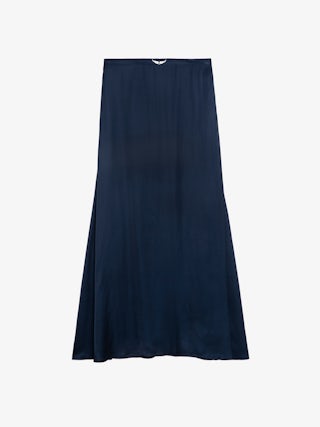 Jimeno Satin Skirt - Long viscose satin skirt with back slit, zip fastening and metal wings on the belt.