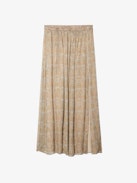 Jady Skirt - Long printed chiffon skirt with golden stripes and slit, zip fastening.