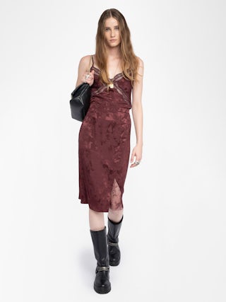 Julen Silk Lace Skirt​ - Mid-length skirt in jacquard silk, lingerie spirit with lace and wrap cut.