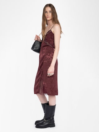 Julen Silk Lace Skirt​ - Mid-length skirt in jacquard silk, lingerie spirit with lace and wrap cut.