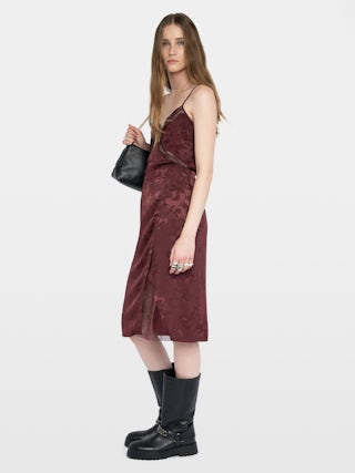 Jupe Julen 100% Soie - Jupe mi-longue en soie jacquard, esprit lingerie avec dentelle et coupe portefeuille.