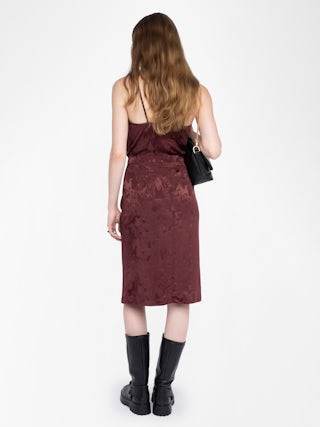 Julen Silk Lace Skirt​ - Mid-length skirt in jacquard silk, lingerie spirit with lace and wrap cut.