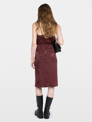 Jupe Julen 100% Soie - Jupe mi-longue en soie jacquard, esprit lingerie avec dentelle et coupe portefeuille.