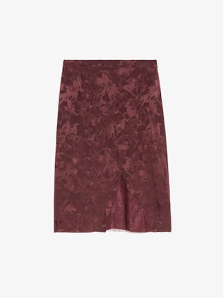 Julen Silk Lace Skirt​ - Mid-length skirt in jacquard silk, lingerie spirit with lace and wrap cut.