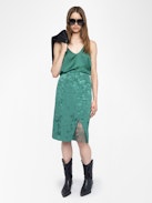 Julen Rock 100% Seide - Mittelanger Rock aus Seidenjacquard, Lingerie-Stil mit Spitze und Wickelschnitt.
