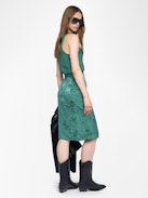 Julen Rock 100% Seide - Mittelanger Rock aus Seidenjacquard, Lingerie-Stil mit Spitze und Wickelschnitt.