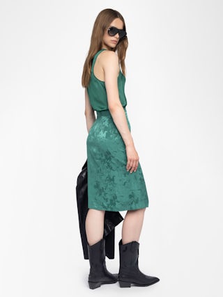 Julen Silk Lace Skirt​ - Mid-length skirt in silk jacquard, lingerie-inspired with lace and wrap cut.