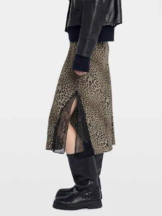 Jayla Skirt - Mid-length lingerie-inspired viscose skirt with lace.