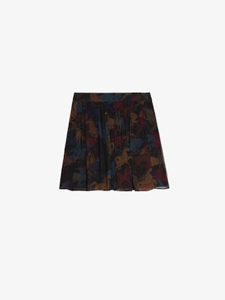 Jadys Skirt - Short chiffon skirt with print and slit, zip fastening.