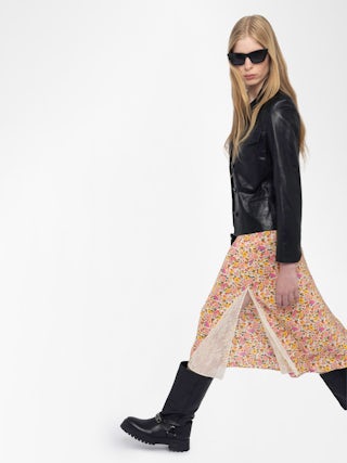 Jayla Womens Floral Midi Skirt - Mid-length lingerie-inspired skirt in viscose with lace details.