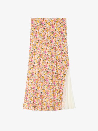 Jayla Womens Floral Midi Skirt - Mid-length lingerie-inspired skirt in viscose with lace details.